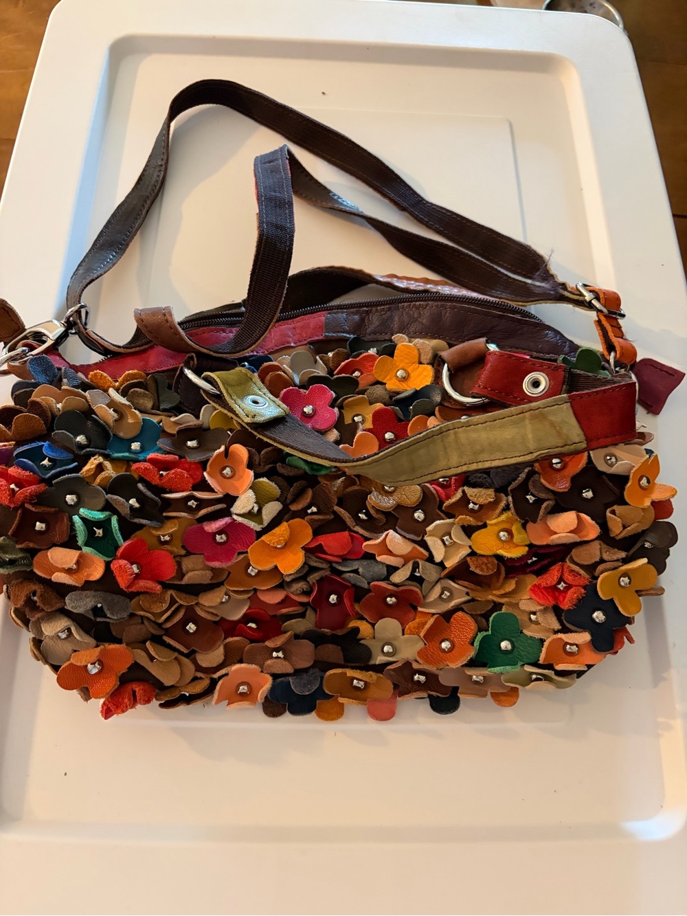 Multicolor Floral Appliqué Shoulder Bag - Unbranded
